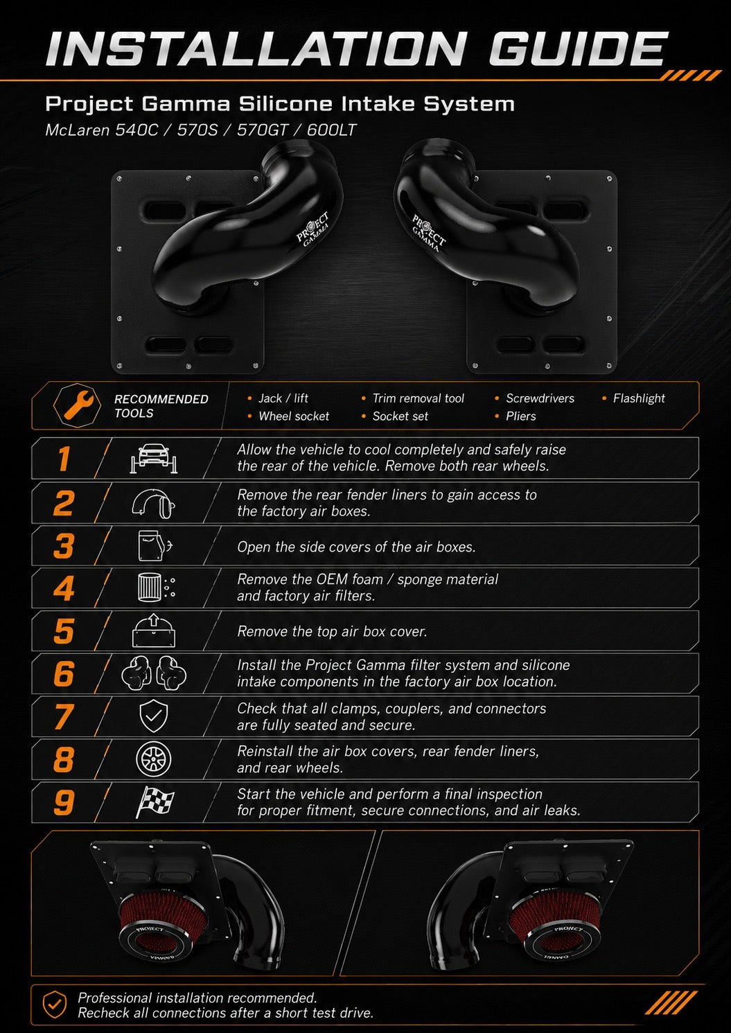 ProjectGamma Black Silicone Intake System for McLaren 540C / 570S / 570GT / 600LT