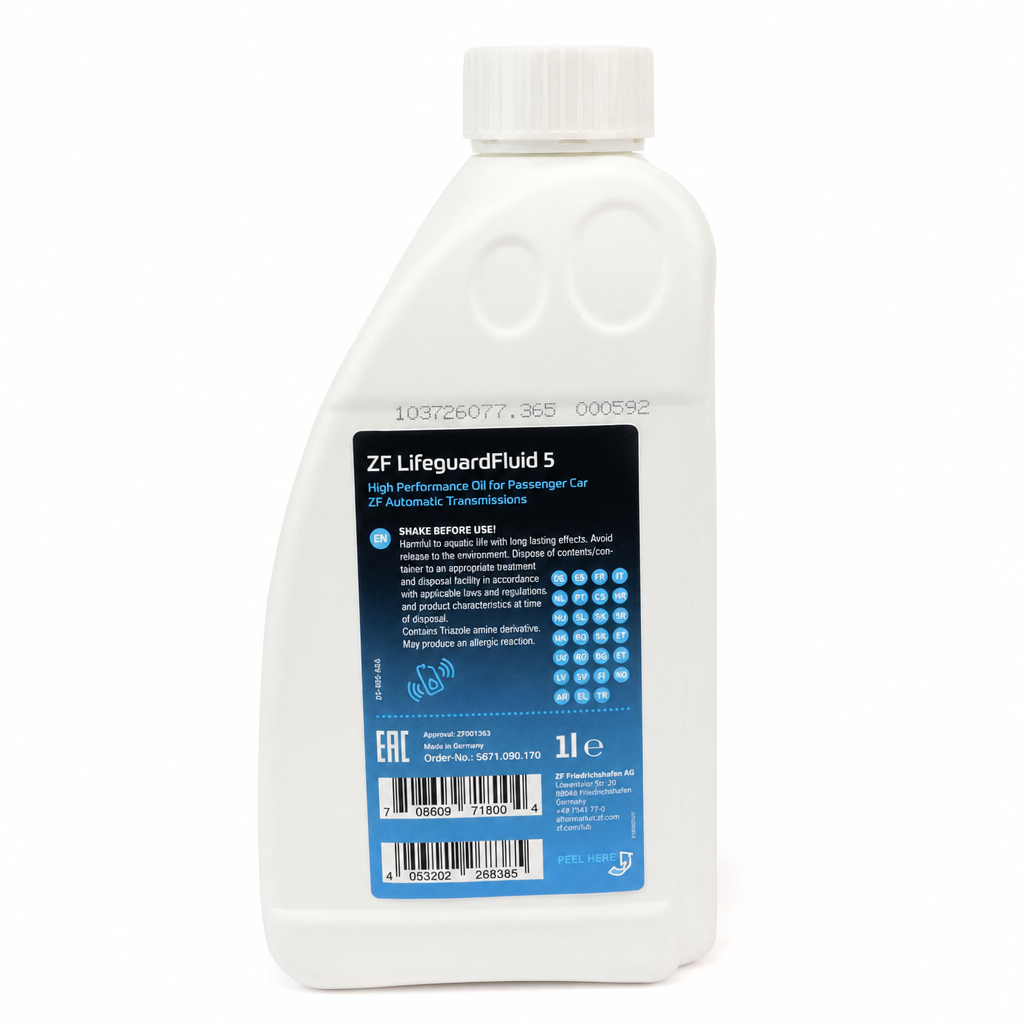 ZF Lifeguard Fluid 5 1 Litre bottle back label with specifications and barcode
