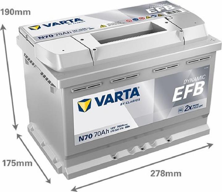 Varta N70 LN3 Start-Stop EFB Battery - 760CCA 70Ah - Image 1