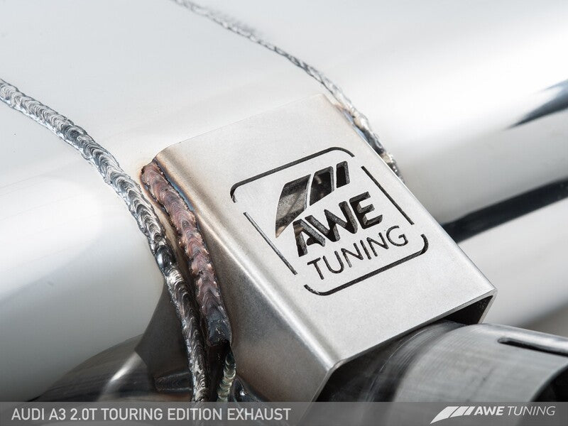 AWE Audi 8V A3 Touring Edition Exhaust - Dual Outlet Chrome Silver 90 mm Tips