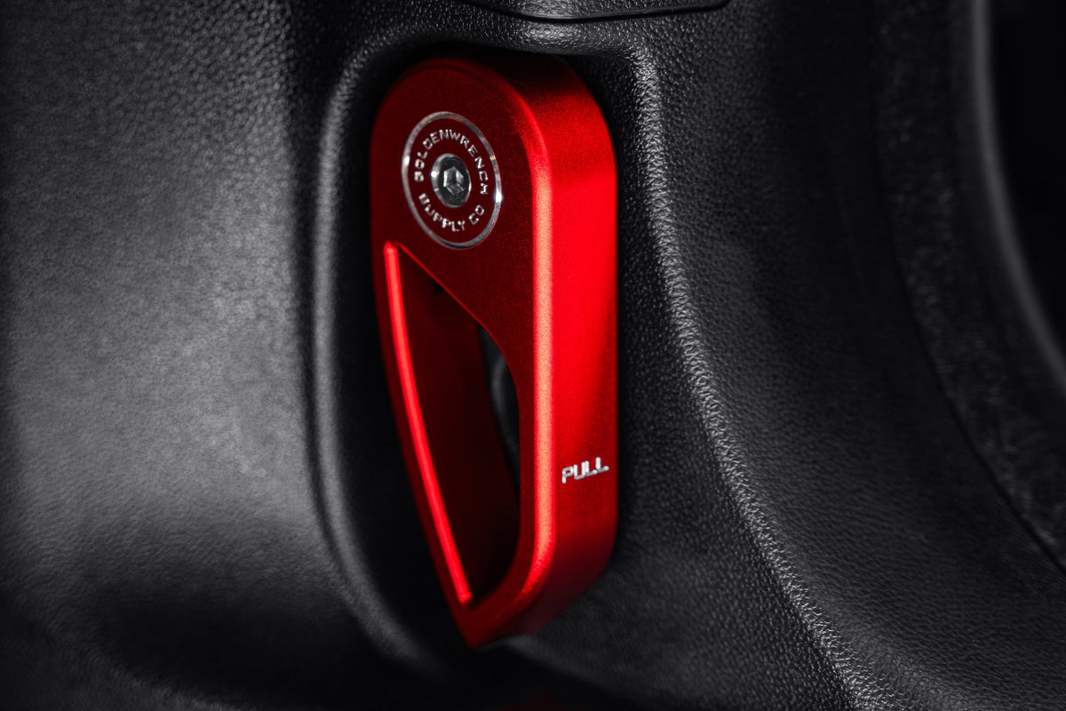 Goldenwrench Supply BMW M Car E9X Series BLACKLINE Performance Edition RED Hood Latch Handle (RHD)