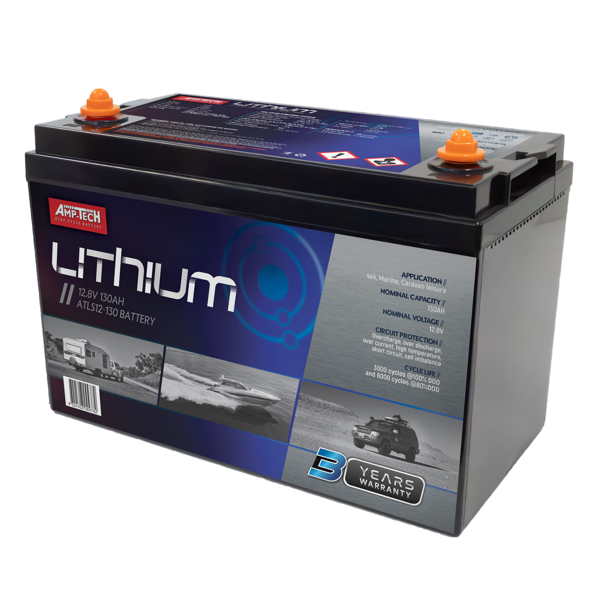 AMPTECH ATLS12-130 130Ah Lithium Deep Cycle Battery 12V - Image 1