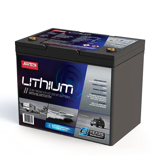 AMPTECH 12V 100Ah LiFePO4 Deep Cycle Battery with Bluetooth ATLS12-100-BT - Image 1