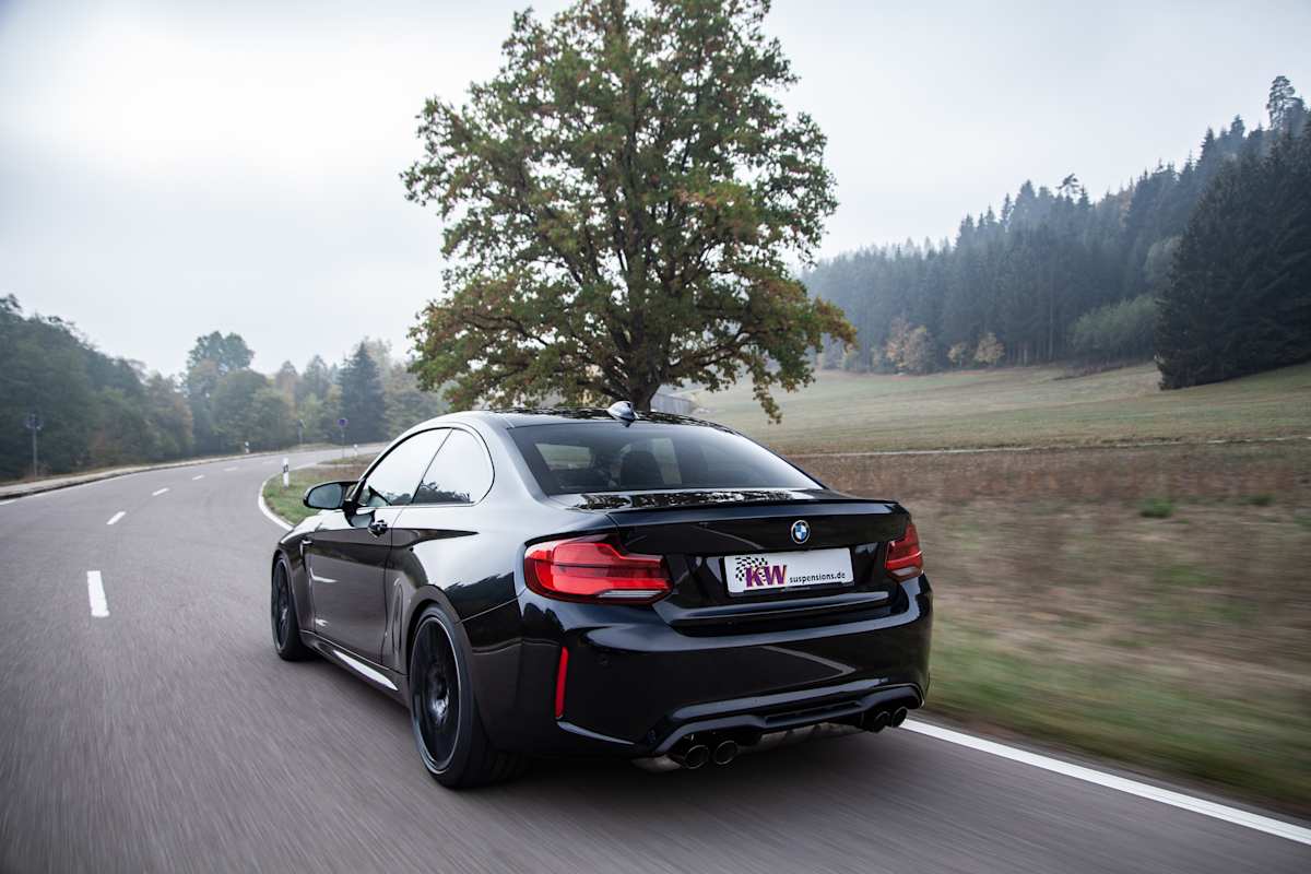BMW M2 Competition F87 with KW coilovers – rear driving shot