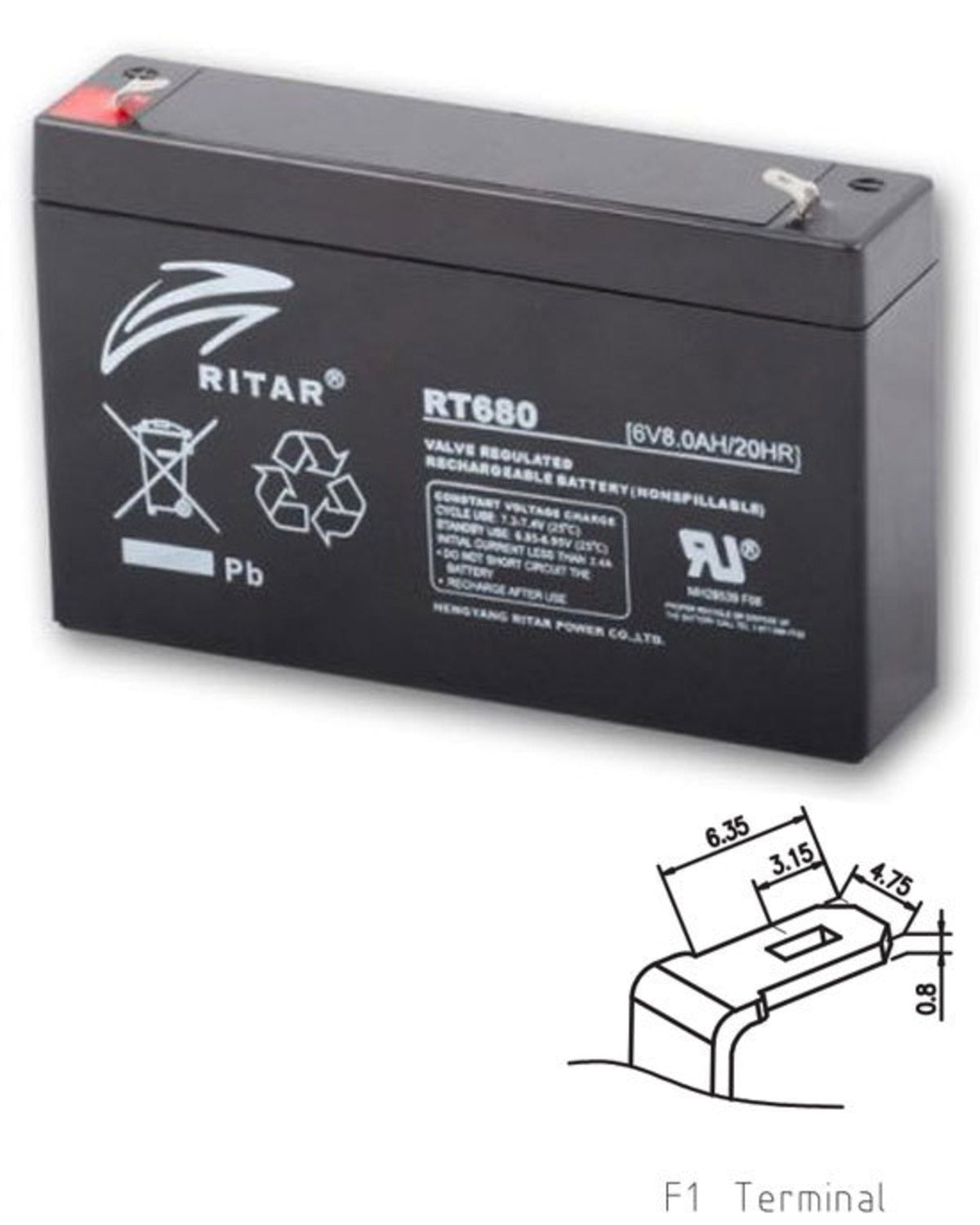 RITAR RT680 6V 8Ah SLA Deep Cycle Battery - Image 1