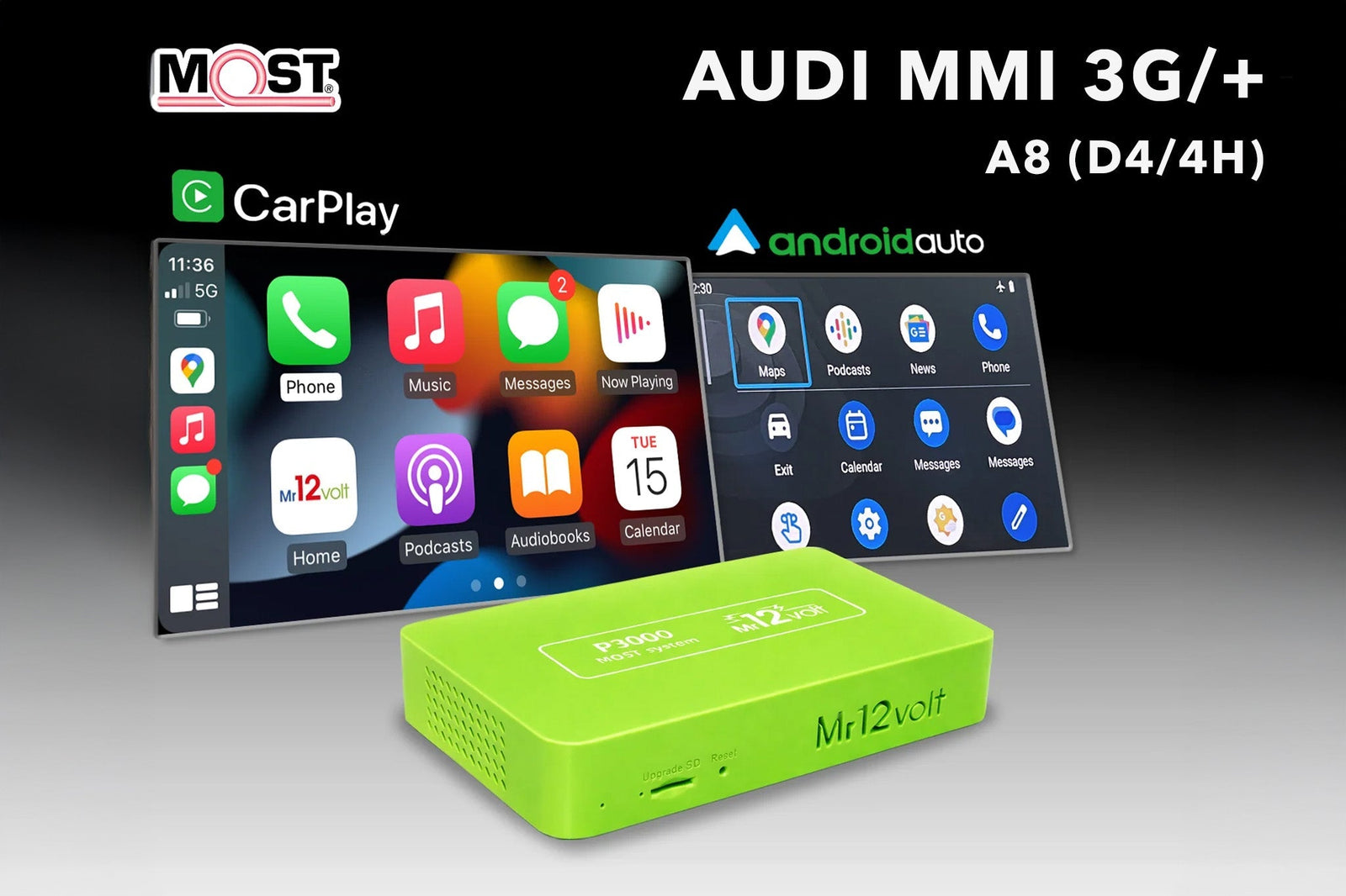 Mr12Volt Audi MMI 3G 3G+ CarPlay & AA Interface A8 (4H) DSP OEM Mic Support