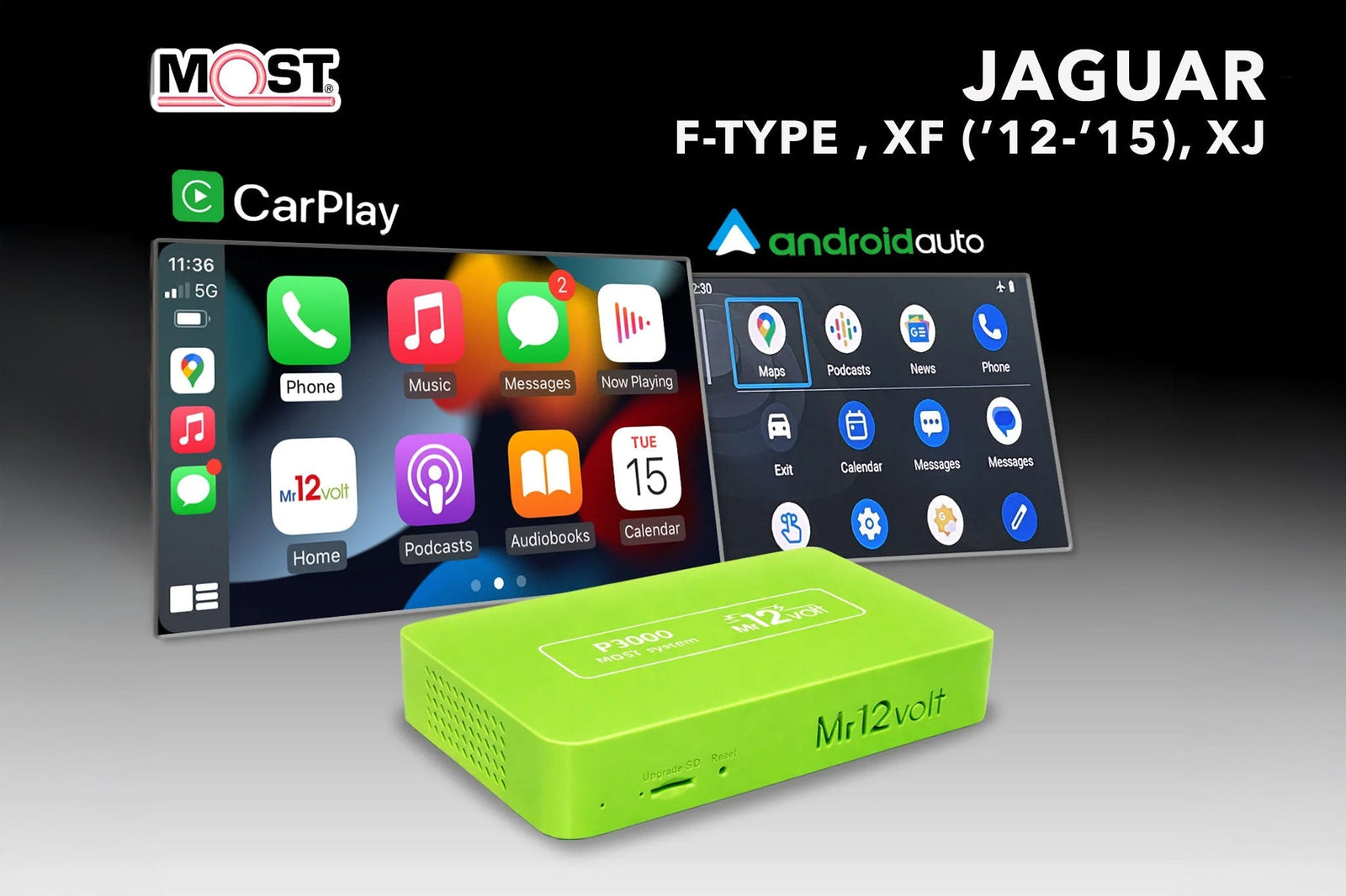 Mr12Volt Jaguar XF ('12-'15), XJ, F-type - High End Audio MOST Bus CarPlay & AA Interface OEM mic support