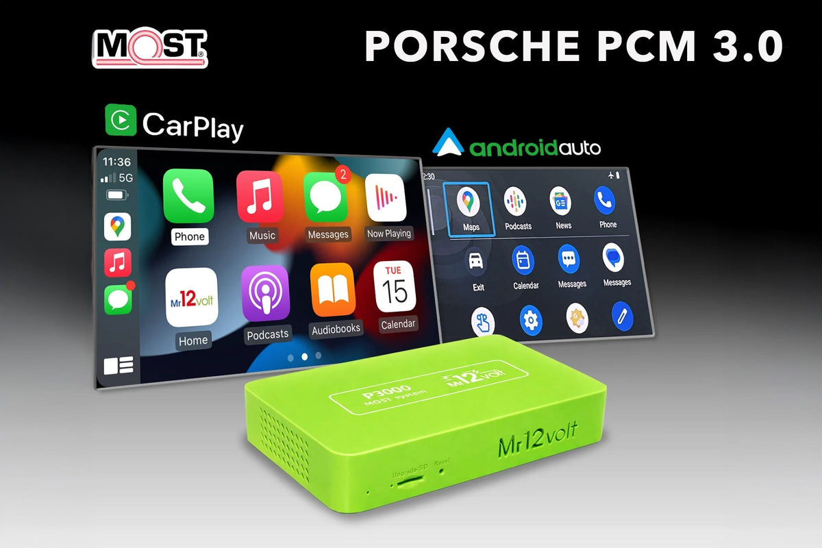 Mr12Volt Porsche 911, Boxster, Cayman - High-End Porsche PCM 3.0 MOST Bus CarPlay &amp; AA Interface OEM mic support